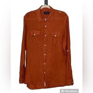 Agave Denim Tailored Workwear Button Down Linen Shirt Sz Med
